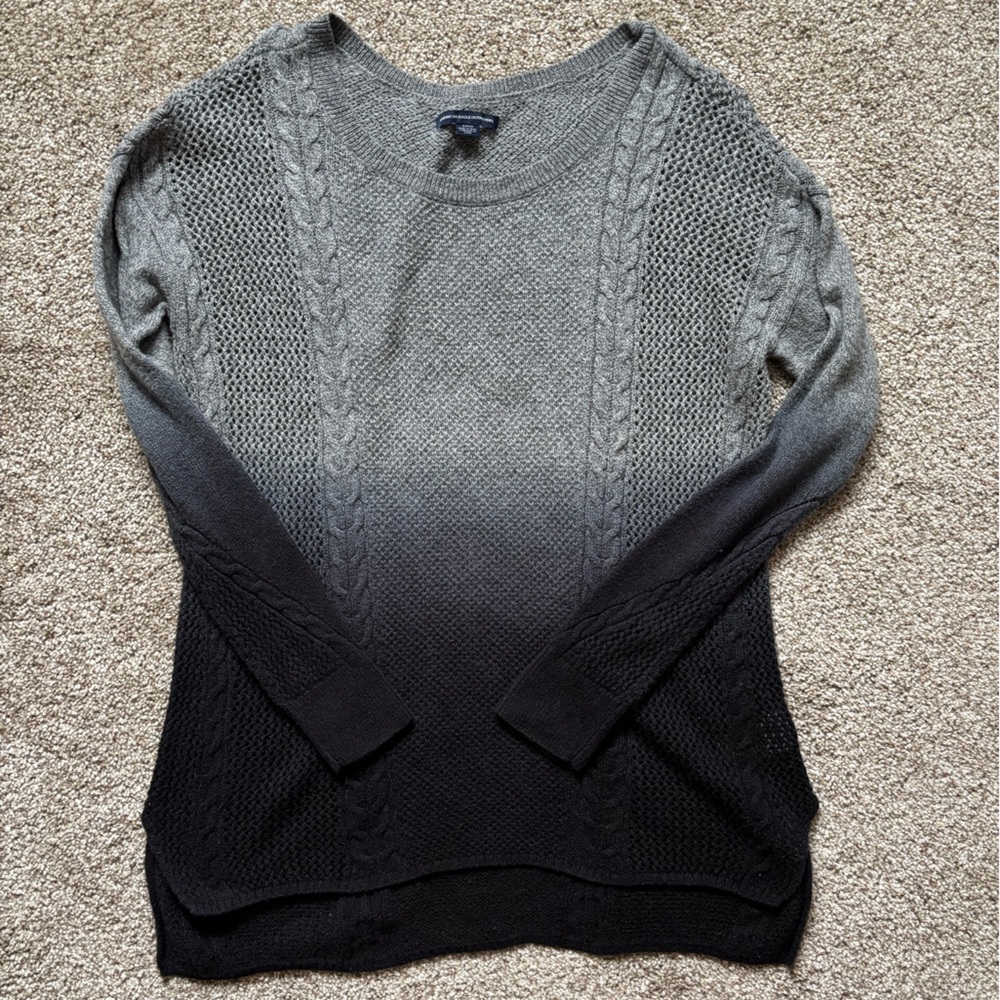 American Eagle Outfitters Ombre Cable Knit Crewneck Sweater - Gray to Black
